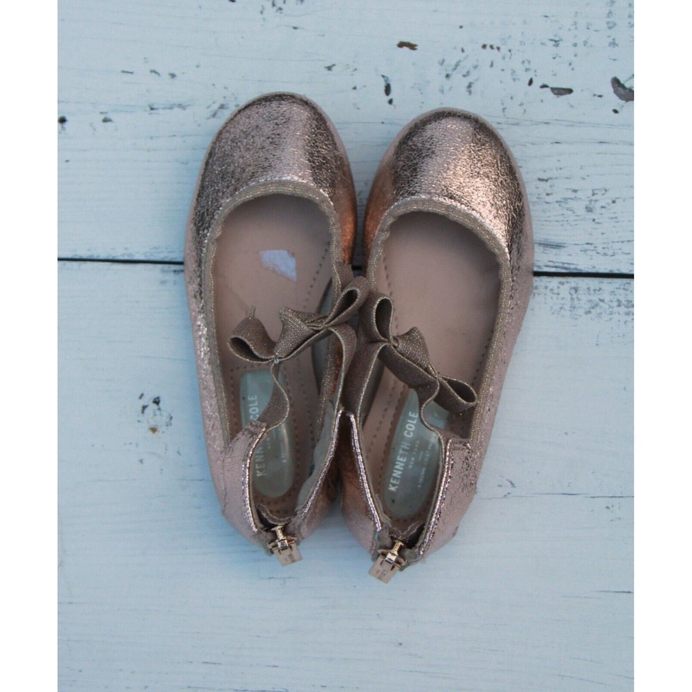 Kenneth Cole Girls Rose Gold Bow Ballet Flats Preschool Size 8.5